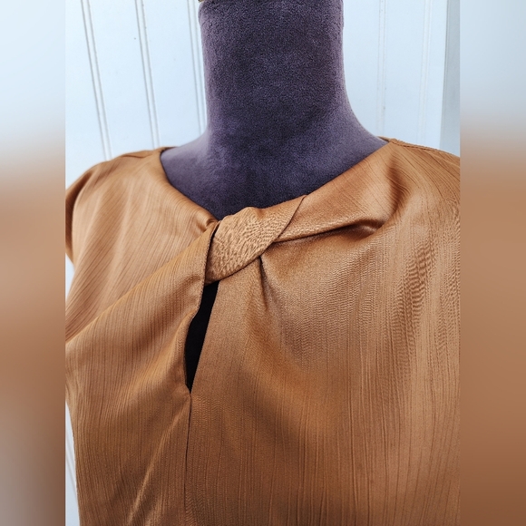 Nine West Brown Tan Womens Boho Sleeveless Satin Knot Detail Textured Top XL - Picture 3 of 13